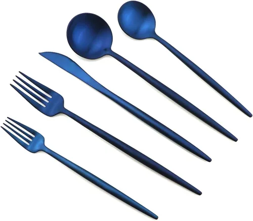 Miniatura 11 de Juego de cubiertos de 5 piezas, color negro mate, juegos de cubiertos de acero inoxidable 18/10, incluye cuchara tenedor y cuchillo con cuchara