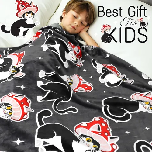 Miniatura 3 de HWING Manta de Gato Negro que Brilla en la Oscuridad - Regalos de Cumpleaños para Niñas Amantes de los Gatos, Mujeres, Adolescentes, Adultos