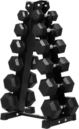 Miniatura 30 de RitFit Juego de mancuernas hexagonales con revestimiento de goma de 5 a 780 libras con estante para gimnasio en casa, entrenamiento de fuerza