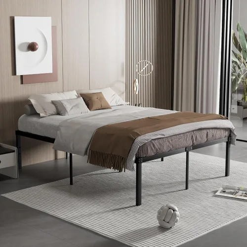 Miniatura 5 de VECELO Base de cama alta de plataforma de metal tamaño Queen de 18 pulgadas, listones de acero resistente, base de colchón de fácil montaje,