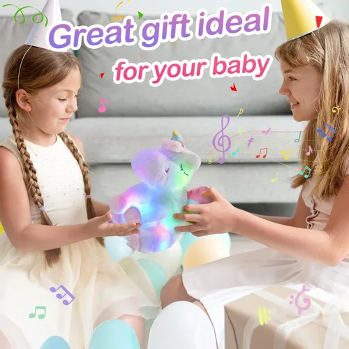 Miniatura 3 de Peluche de unicornio verde iluminado con luces LED coloridas de noche que brillan en el día del niño, cumpleaños, día de San Valentín, para niños