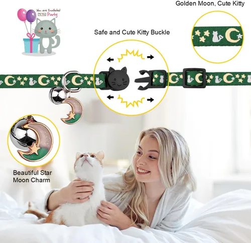 Miniatura 3 de 2 piezas de collares de gato separables con campana, lindos collares ajustables para gatitos que brillan en la oscuridad, 20-33 cm