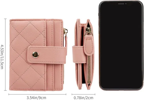 Miniatura 50 de Cartera de cuero para mujer, pequeña, compacta, plegable, con bolsillo para monedas con cremallera