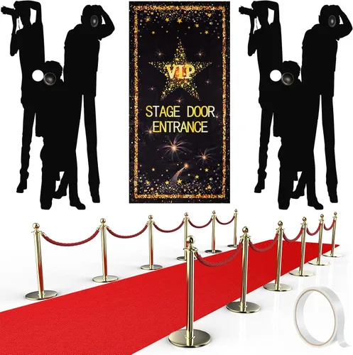 Timtin Pancarta de entrada VIP para fotografía con alfombra roja, accesorios de paparazzi, alfombra de 2.6 x 15 pies, cinta adhesiva de doble cara