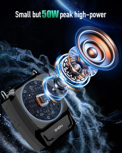 Miniatura 3 de SHIDU Amplificador de voz de pico de 50 W con micrófono inalámbrico y auricular de mano, micrófono portátil y altavoz para profesores de 5200 mAh