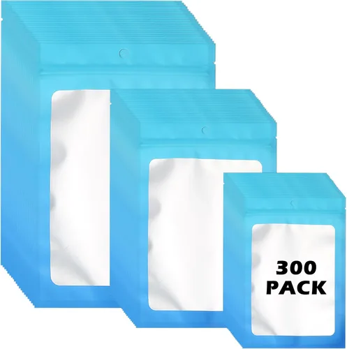 Miniatura 21 de 300 bolsas holográficas de mylar, 3 tamaños, bolsas a prueba de olores con ventana transparente, bolsas de papel de aluminio resellables