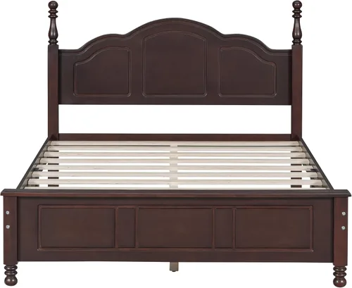Miniatura 4 de MERITLINE Base de cama de plataforma de tamaño matrimonial con cabecero, base de madera maciza con soporte de listones de madera, no necesita
