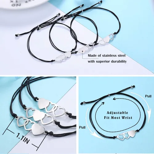 Miniatura 3 de Ungent them Pulseras de corazón a juego para amistad a distancia, 2, 3, 4, 5unidades, regalo de amistad para hermanas, mejores amigas, mujeres