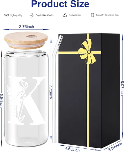 Miniatura 6 de Vaso de vidrio con monograma con tapa, pajita, idea de regalo de moda para amantes del café para mujeres y adolescentes, regalo personalizado