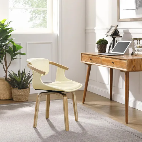 Miniatura 8 de Art Leon Silla de escritorio sin ruedas, silla giratoria moderna de mediados de siglo, silla de escritorio de piel sintética para espacios pequeños