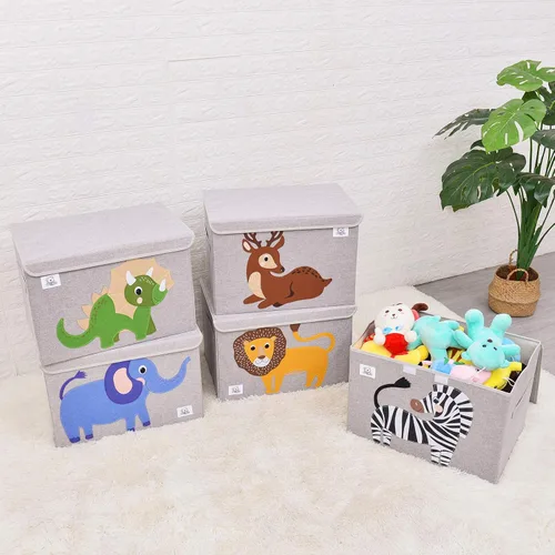 Miniatura 7 de Baúl de juguetes plegable grande para niños con tapa abatible, organizador de almacenamiento de juguetes de animales de tela Dinosaurio