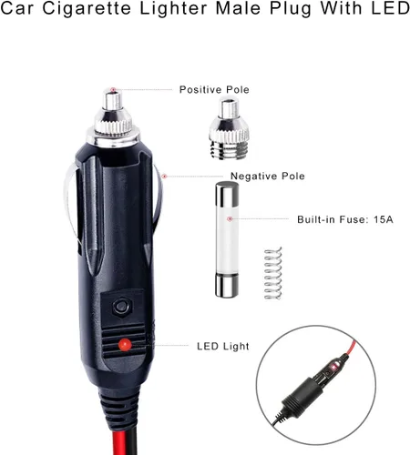 Miniatura 3 de Enchufe macho de repuesto para encendedor de cigarrillos de 12 V con fusible y cables – enchufe macho de 12 V 15 A para encendedor de cigarrillos