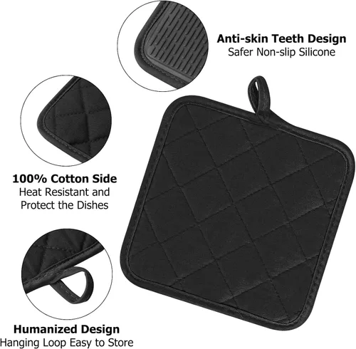 Miniatura 4 de Juego de Manoplas de Horno y Soportes para Ollas, Paquete de 4, Mini Guantes de Cocina de Silicona Resistentes al Calor para 500 Grados Fahrenheit