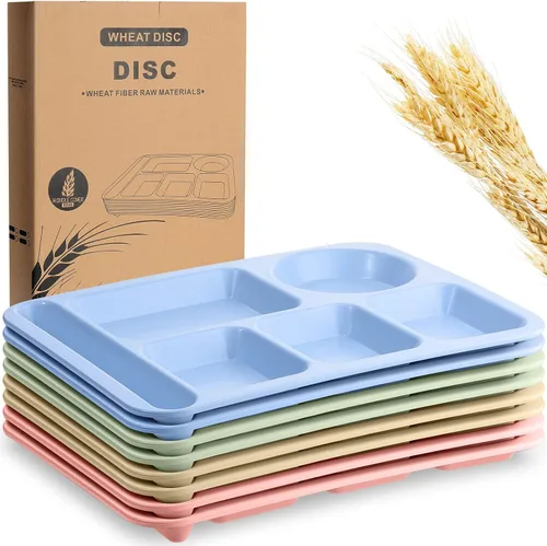 Miniatura 10 de Pinkunn 8 platos divididos irrompibles grandes de 14 pulgadas para niños y adultos, bandeja de paja de trigo apta para lavavajillas, microondas