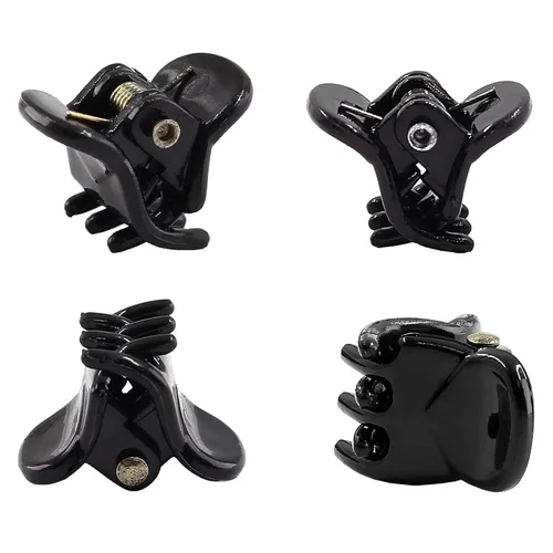 BokWin 24 pinzas para el cabello de 0.394 in, pinzas de plástico para el cabello, pinzas de pelo negro brillante para niñas, mujeres y niños