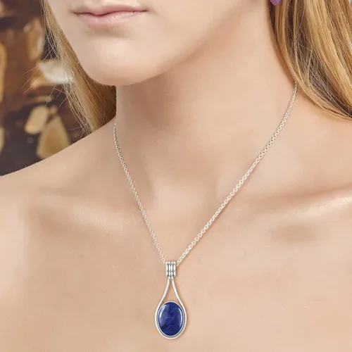 Miniatura 3 de JEWELOPORIUM Colgante de plata de ley 925 hecho a mano para mujer, 12 x 16 pulgadas, con piedras preciosas ovaladas, joyería de plata para regalo