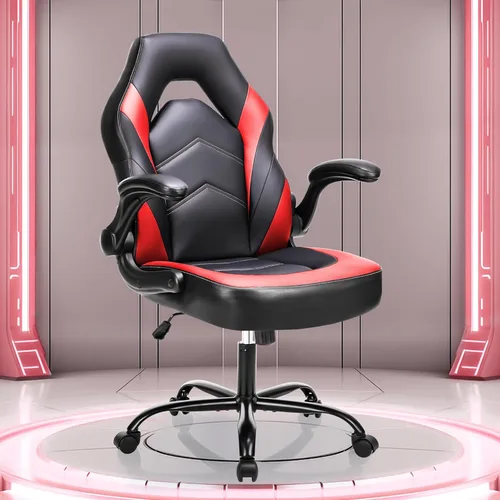 Miniatura 33 de NEWBULIG Silla de escritorio para juegos de computadora, soporte lumbar ergonómico grande con reposabrazos abatibles y ruedas giratorias de 360°