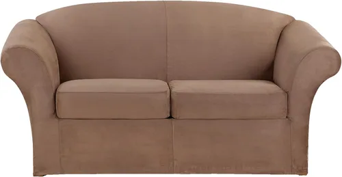 Miniatura 32 de SURE FIT funda para silla con alas y cojín en T de gamuza suave, de una pieza, ajuste relajado, poliéster, lavable a máquina, color chocolate
