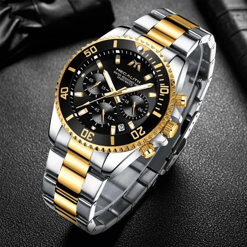 Miniatura 4 de MEGALITH Relojes para hombre, acero inoxidable, impermeable, analógico, de cuarzo, cronógrafo, de negocios, para hombres, fecha automática