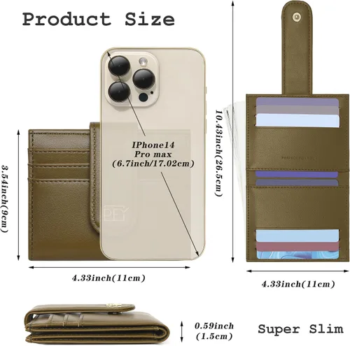 Miniatura 2 de GEEAD - Carteras pequeñas para mujer, diseño delgado plegable con tarjetero, monedero con cremallera minimalista, Verde militar, Minimalista