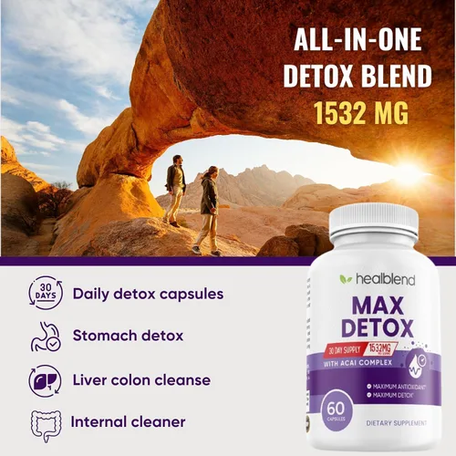 Miniatura 4 de Max Detox Supplement, Advanced Gut Cleanse Detox para mujeres y hombres con psyllium, chlorella, hierba hisopo y papaya, con complejo Acai