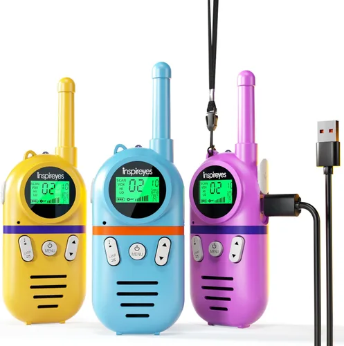 Miniatura 11 de Inspireyes Walkie Talkies para niños recargables, juguetes para niños y niñas de 3 a 12 años, paquete de 2 radios bidireccionales de largo alcance