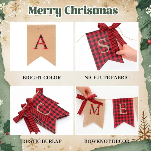 Miniatura 3 de Tatuo Merry Christmas Banner Xmas Burlap Bunting Garland Christmas Decorations for Fireplace Chimney Wall Tree Party Indoor Outdoor Party Office