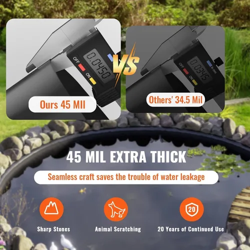 Miniatura 4 de VEVOR Revestimiento de estanque de 10 x 15 pies, grosor de 45 mil, material EPDM flexible y duradero, capa inferior de fácil corte para peces o koi