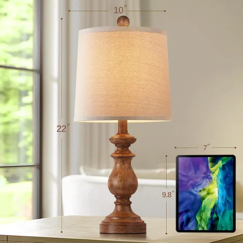 Miniatura 3 de Juego de 2 lámparas de mesa de 24.5 pulgadas, lámparas de noche rústicas de granja con puertos de carga USB A+C, lámparas de mesa de noche