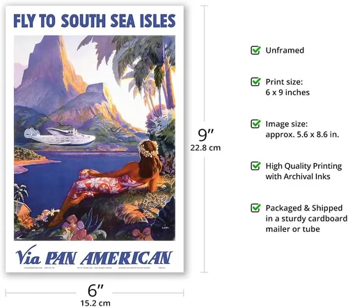 Miniatura 2 de Fly to South Seas Isles via Pan American Airways (PAA) Hawaii - Póster vintage de viaje de aerolínea por Paul George Lawler c.1940s - Impresión