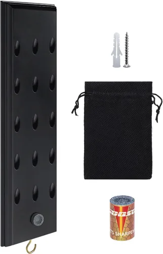 Miniatura 2 de FDLS Soporte para dardos montado en la pared para 12 o 15 dardos de acero y punta suave, organizador de dardos para pared con gancho de metal, bolsa