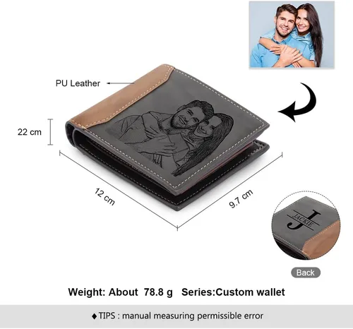 Miniatura 2 de Regalos para hombres, carteras personalizadas con foto para hombres, carteras con foto grabada y nombre inicial para hombres, regalos personalizados