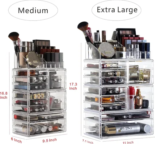 Miniatura 6 de Cq Acrylic Paquete de 4 organizadores de maquillaje transparentes, apilables con 10 cajones para tocador, joyas, pinzas para el cabello, productos