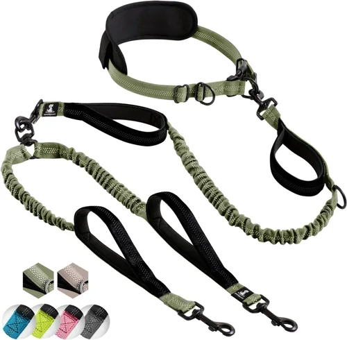Miniatura 17 de SparklyPets Double Bungee Waist 2 Dog Leash with Back Brace – Dual Dog Leash for Medium/Large Breeds – Running Belt Fanny Pack with Phone, Waste