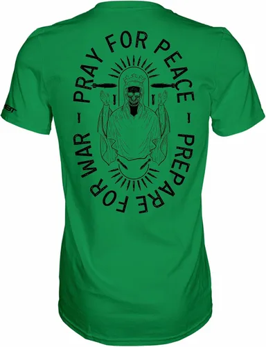Miniatura 6 de Combat Iron Camiseta estampada de manga corta para hombre con texto en inglés "Pray for Peace, Prepare for War