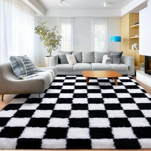 Miniatura 77 de Alfombras de área de 8x10 para sala de estar, alfombra shaggy grande ultra suave y esponjosa para dormitorio, alfombras de felpa mullida Blanco crema