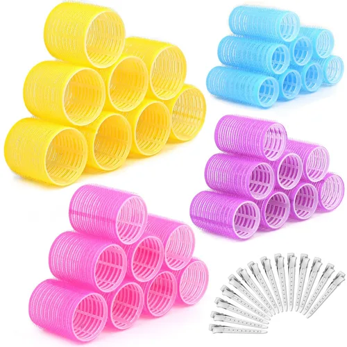 46 piezas de rodillos para rizos, juego de rodillos de pelo Cludoo Jumbo grandes con clip de pico de pato de acero inoxidable, 4 tamaños de rodillos