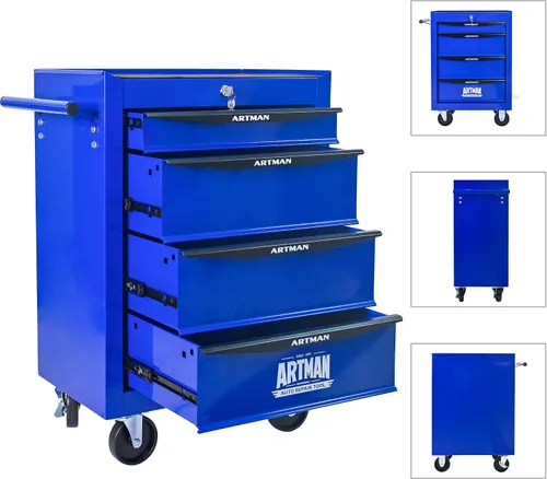 Miniatura 4 de Runboll Caja de herramientas con 4 cajones con taquilla, 20.9 pulgadas de profundidad de metal movible con cerradura, caja de almacenamiento