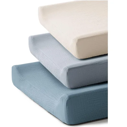 Paquete de 3 fundas de muselina para cambiador de niñas y niños, 100% algodón suave, sábanas transpirables para pañales de bebé (azul)