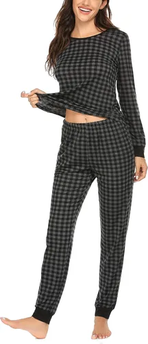 Miniatura 229 de Ekouaer Conjunto de pijama de manga larga para mujer, ropa de dormir suave con cuello redondo y bolsillos