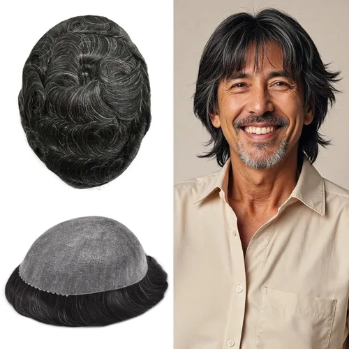 Miniatura 39 de Toupee for Men Hair Piece Real Human Hair Full Poly Skin Mens Toupee Mens Hair System Injected PU Hair System Invisible Hairpiece for