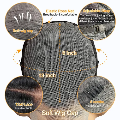 Miniatura 6 de Pelucas de encaje frontal de 13 x 6 pulgadas, pelucas de cabello negro natural, pelucas de encaje frontal sin pegamento, pelucas de encaje frontal