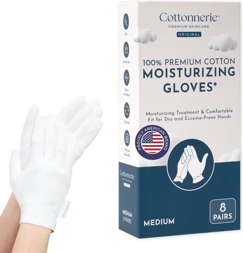 8 pares de guantes de algodón originales Cottonnerie para manos secas al dormir, guantes hidratantes durante la noche, guantes hidratantes para