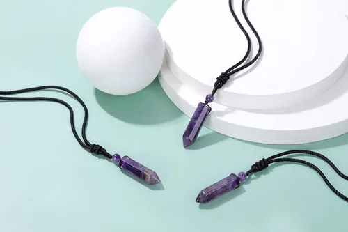 Miniatura 3 de Top Plaza Collares de piedra de cristal curativo para hombres collares con colgante hexagonal cuerda trenzada ajustable collar de piedras preciosas