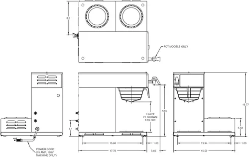 Miniatura 4 de BUNN Axiom 15-3, cafetera comercial automática de 12 tazas, 3 calentadores inferiores, 38700.0002, gris