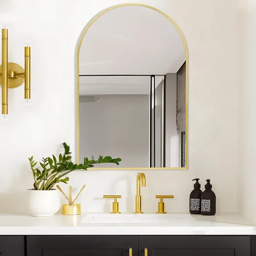 Miniatura 41 de Espejo de montaje en pared para baño, espejo rectangular de tocador rectangular con marco de metal negro cepillado (16 x 20 pulgadas, negro)