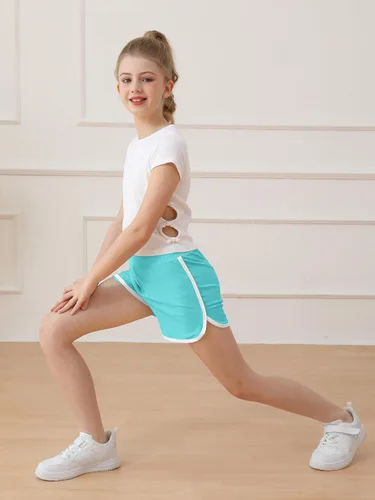 Miniatura 4 de Resinta Paquete de 5 pantalones cortos deportivos para niñas, pantalones cortos deportivos de fútbol para niños, de secado rápido, para gimnasio