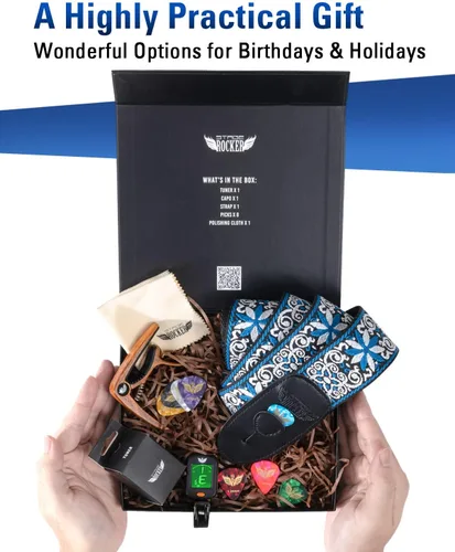 Miniatura 5 de Stage Rocker Guitar Accessories Gift Box for Acoustic and Electric Guitars, 5-in-1 Essential Gift