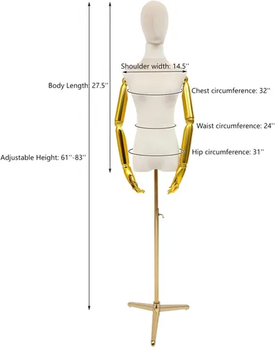 Miniatura 3 de Vestido de maniquí femenino con forma de torso, cuerpo de maniquí de costura ajustable de 63 a 81 pulgadas con soporte de metal y cabeza