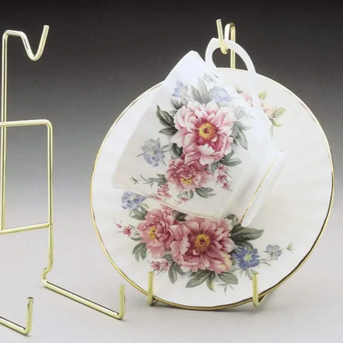 Miniatura 3 de BANBERRY DESIGNS Soportes dorados para tazas de té y platillos – Juego de 4 soportes para tazas de té de latón liso – Juego de tazas decorativas